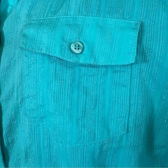 SagHarbor Turquoise Metallic Striped Button Down Shirt - Picture 8 of 12